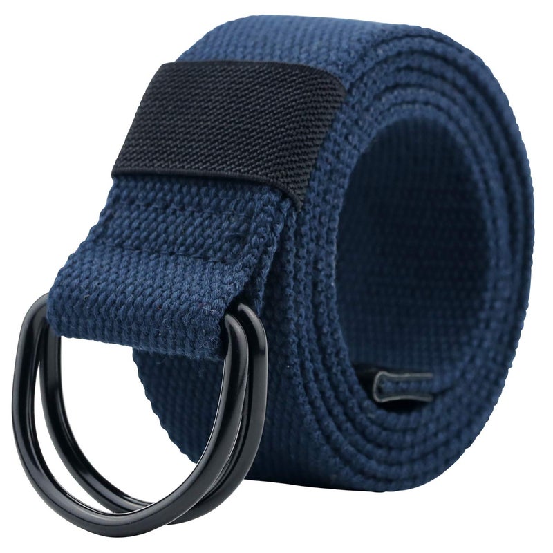 macoking Web Fabric Canvas Belt for Men Women with Double D Ring Buckle, Navy Blue, 43in long for waist 31"-35" - Image 1